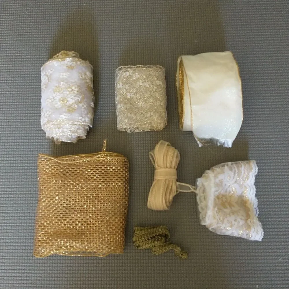 Vtg 7x Lot of Lace Trim White Cream Gold Various Lengths Sewing Craft